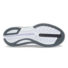 The image shows the outsole of the Saucony Guide 16 Running Shoe for men, displaying a mix of white, grey, and black rubber with a textured traction pattern. Grooves and ridges enhance flexibility and stability in this cushioned running shoe.