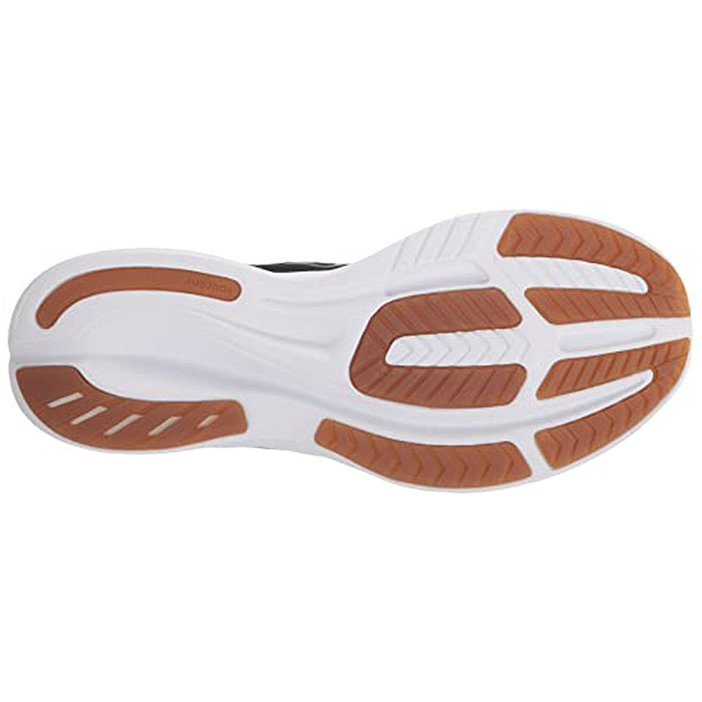 Bottom view of Saucony Ride 15 - Womens running shoes, displaying a white sole with brown rubber grip sections and textured patterns for traction.