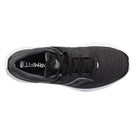 Top view of the Saucony Ride 15 - Men, a lightweight black running shoe with a white sole, mesh upper, black laces, and visible FORMFIT branding on the insole.