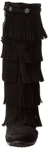 Minnetonka 5 - Layer Fringe Boot - Women's Black Shoe Deals Outlet