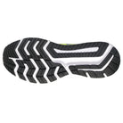 The image shows the black rubber outsole of the Saucony Omni 20 Running Shoe - Mens, with white accents and a zigzag tread pattern for enhanced traction.