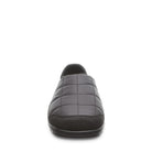 Front view of BEARPAW Harry Slippers – Mens, featuring a black quilted slip-on design with a rounded toe and grid pattern upper, ideal for anyone seeking cozy and stylish comfort.