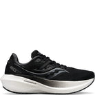 The Saucony Endorphin Speed 3 Running Shoe - Womens features a black mesh upper, white and gray thick sole, silver side stripe, 20 near the heel, and lace-up closure—ideal for daily training.