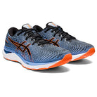 A pair of ASICS Gel Cumulus 24 - Mens running shoes in blue and black with orange accents, FF BLAST cushioning, black laces, and white midsoles, shown side by side on a white background—ideal for daily training.