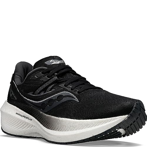 The Saucony Endorphin Speed 3 Running Shoe - Mens features a black upper, black laces, and a thick white PWRRUN+ foam sole, displayed from a front-side angle on a plain white background.