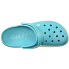 Top view of a single light blue Crocs Crocband Clog Seasonal Colors - Unisex with upper ventilation holes and heel strap, for sale.