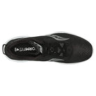 Top view of the mens Saucony Endorphin Shift 3 running shoe, showcasing a black mesh upper with white accents and visible laces. The insole displays FORMFIT branding, while PWRRUN foam delivers comfort and responsiveness.
