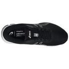 Top view of the ASICS GEL-PULSE 12 - Mens running shoe in black with white accents, laces, and EVERYDAY COMFORT AmpliFoam on the insole, highlighting GEL technology for superior cushioning.