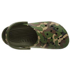 The Crocs Classic Camo Clog - Unisex features ventilation holes, a back strap, and slip-on comfort in a green camo design—perfect for style and ease.