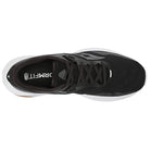 Top view of Saucony Guide 15 - Men running shoe: black with white sole and gray accents, laces, breathable mesh toe, and cushioned midsole for lightweight support—ideal for running enthusiasts.