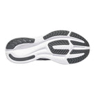 The image displays the outsole of the Saucony Ride 15 - Men running shoe, with a white base and black and gray rubber traction patterns and grooves designed for enhanced grip and flexibility.