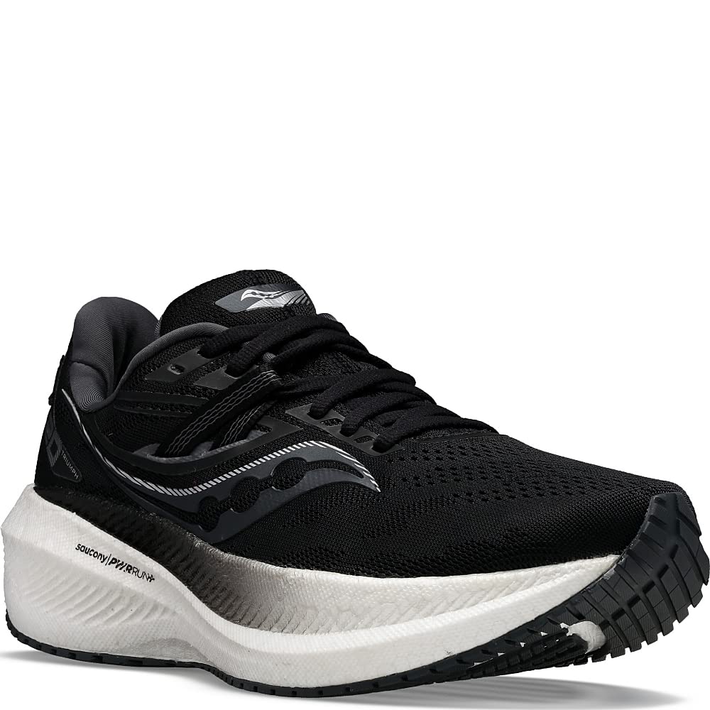 The Saucony Endorphin Speed 3 Running Shoe - Womens features a white midsole, black outsole, wavy silver logo, and breathable mesh upper—ideal for daily training. Displayed on a white background.