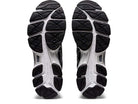 The image shows the black and white soles of the ASICS Gel-Ziruss 3 - Mens running shoe, viewed from the bottom on a white background. Its patterned texture enhances grip for optimal athletic performance.