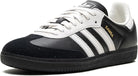 The adidas Samba OG - Men in Core Black/Cloud White/Gum features a leather upper, iconic white stripes, gold SAMBA lettering, and classic street style—an essential look from adidas.