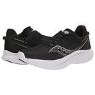 A pair of black Saucony Endorphin Shift 3 mens running shoes with white soles and silver accents—one faces forward while the other is angled to show the side and back.