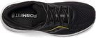 A top view of the Saucony Triumph 18 Running Shoe for men, featuring black laces, a white sole, subtle yellow side accents, FORMFIT on the insole, and plush PWRRUN+ cushioning for superior comfort.