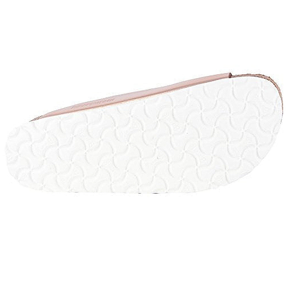 The Birkenstock Arizona - Womens features a white, wavy, textured sole with a light pink upper edge visible from the bottom—offering the signature orthopedic walking comfort of Birkenstock sandals.