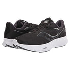 The Saucony Ride 15 - Men is shown in black with white soles and gray accents, displayed from front-side and rear-side angles on a white background.
