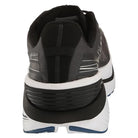 Rear view of the Saucony Endorphin Shift 3 - Men in black and gray with white and blue accents, showcasing the heel, sole, partial outsole pattern, and advanced PWRRUN foam cushioning against a white background.