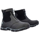 The Original Muck Boot Company Apex Mid Zip - Men: Black ankle-high waterproof boots with rugged soles, side elastic panels, and front zippers are showcased against a white background.