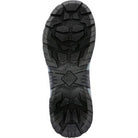 The Original Muck Boot Company’s Apex Mid Zip - Men features a black and gray rugged sole with deep, geometric treads for strong grip and traction in demanding outdoor conditions.