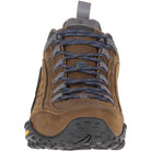 Front view of the Merrell Intercept - Men, a brown multi-sport shoe featuring black and gray laces, a textured black sole, and a gray pull tab—rugged footwear ideal for outdoor pursuits.