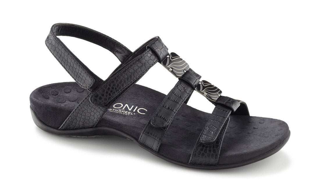 VIONIC Amber Adjustable Sandal - Women's Black Crocodile Shoe Deals Outlet