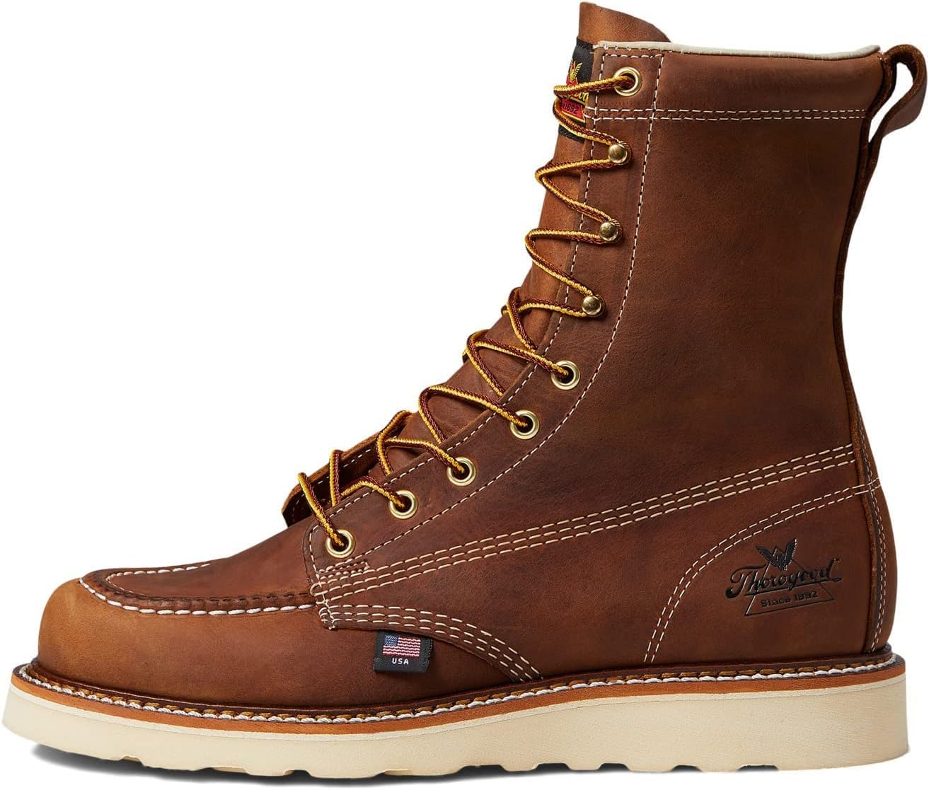 Thorogood American Heritage Moc Toe Maxwear Wedge Trail 8 inch - Men&#39;s Trail Crazhyhorse - Cream Shoe Deals Outlet