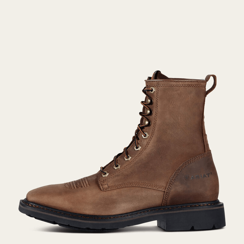 Ariat Cascade 8" Wide Square Toe Work Boot Alamo Brown 10.5 D 884849573952 Shoe Deals Outlet