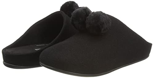 FitFlop Chrissie Pom Pom Slippers - Women's All Black Shoe Deals Outlet