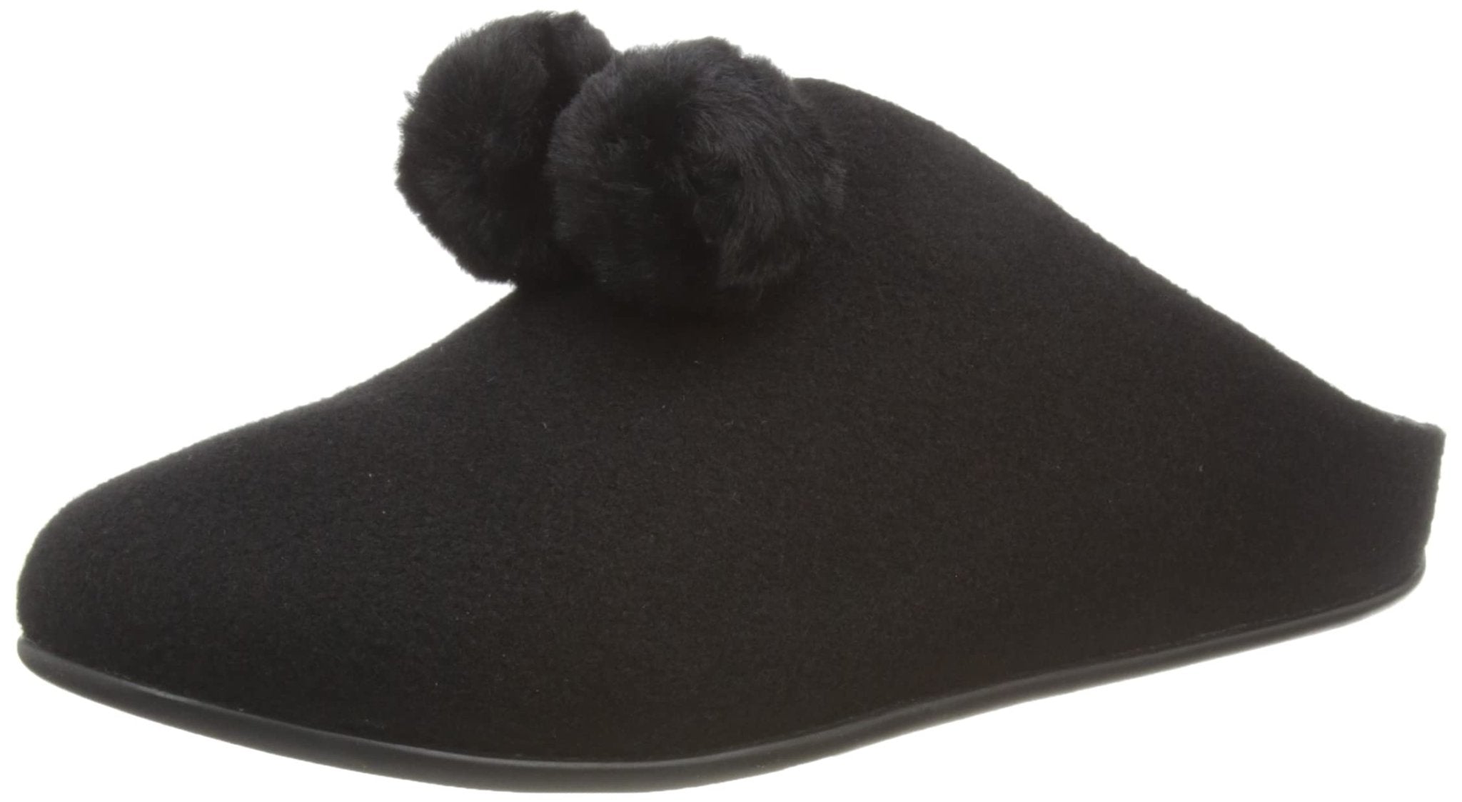 FitFlop Chrissie Pom Pom Slippers - Women's All Black Shoe Deals Outlet