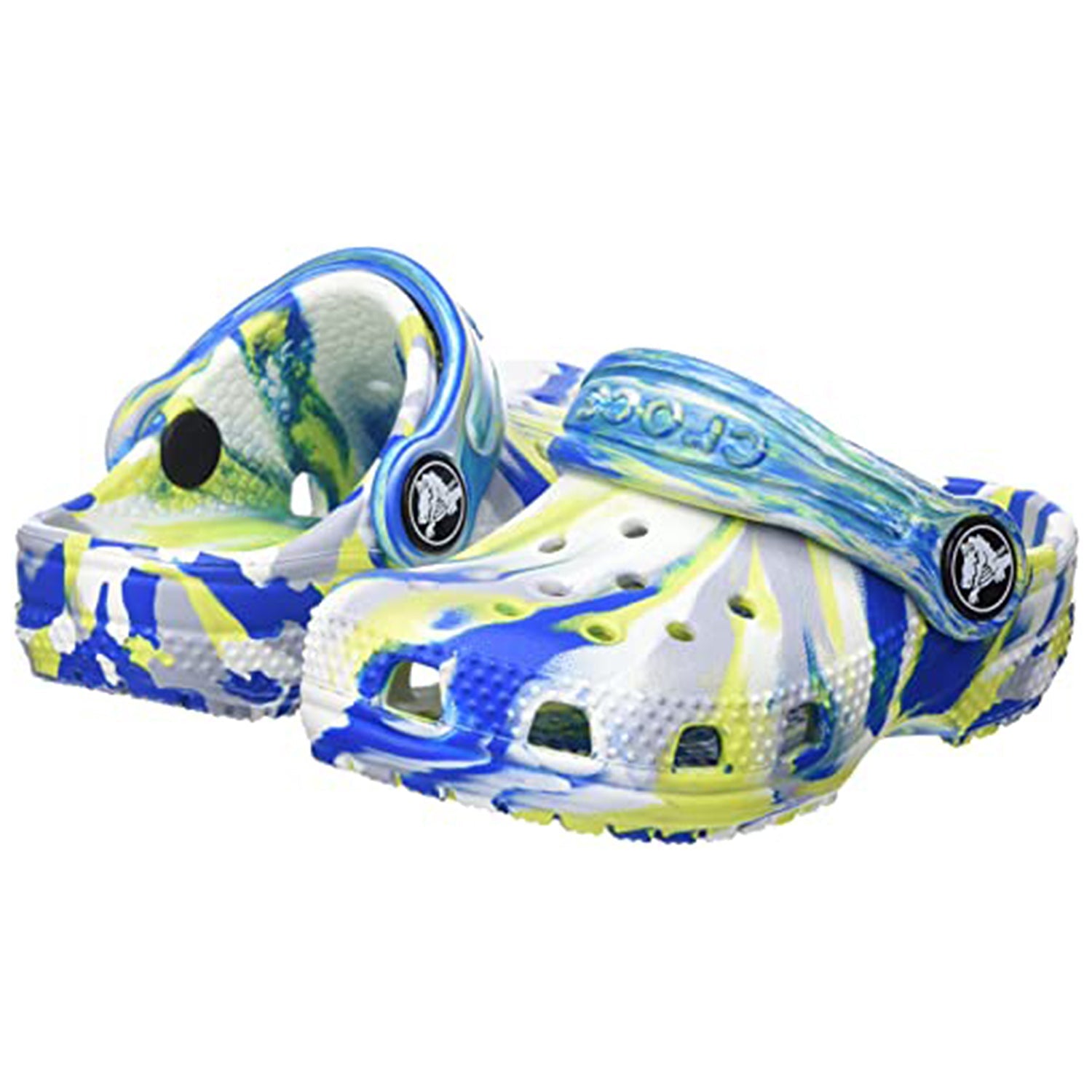 Crocs Classic Marbled Clog - Kids White/Bright Cobalt Shoe Deals Outlet