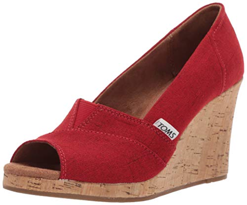 TOMS Classic Wedge - Women's Red Crosshatch Jacquard Shoe Deals Outlet