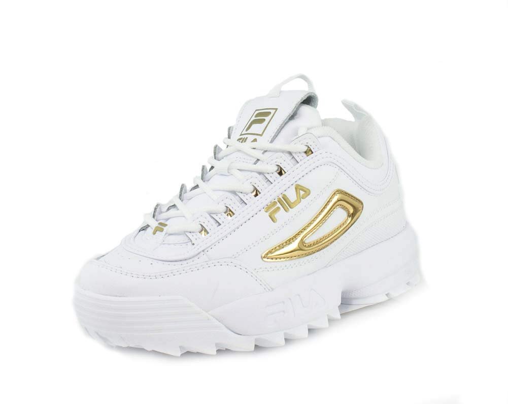 Fila Disruptor II - Women's White/Metallic Gold Shoe Deals Outlet