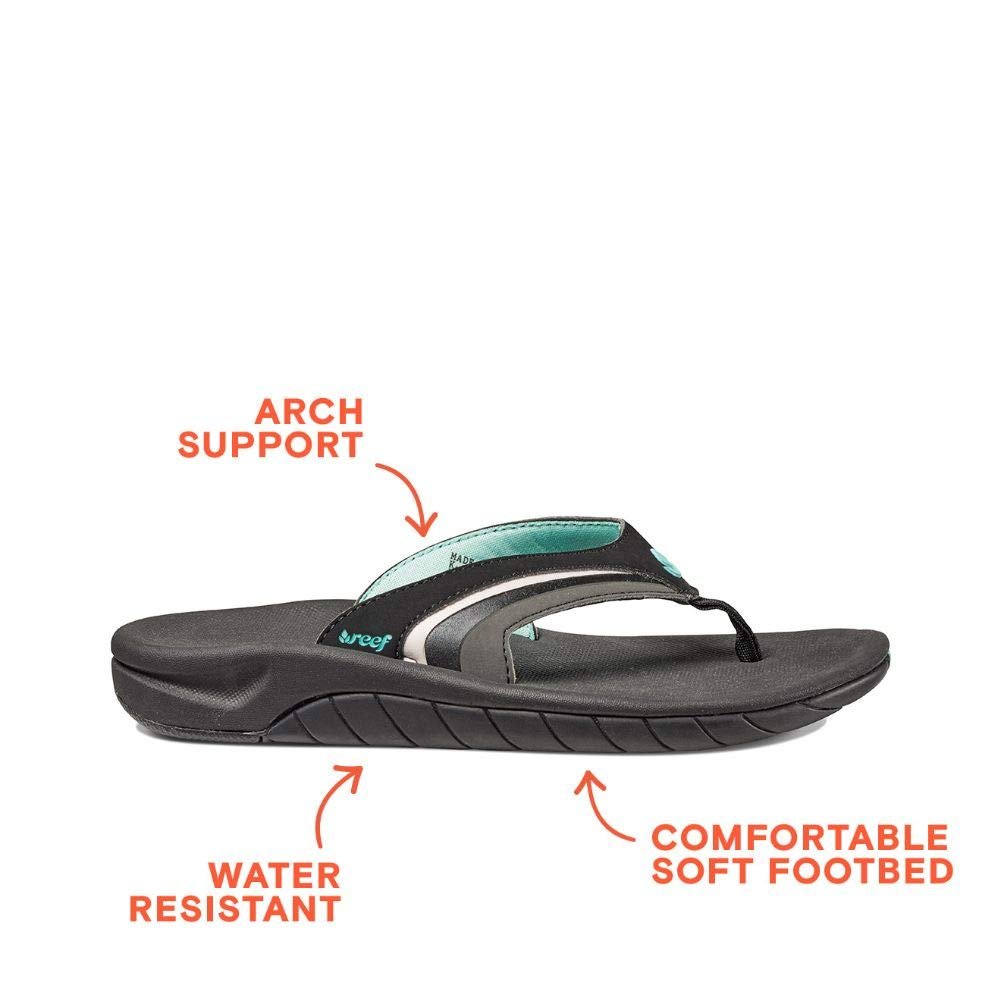 Reef Girls Slap 3 - Women's Black/Black/Aqua Shoe Deals Outlet