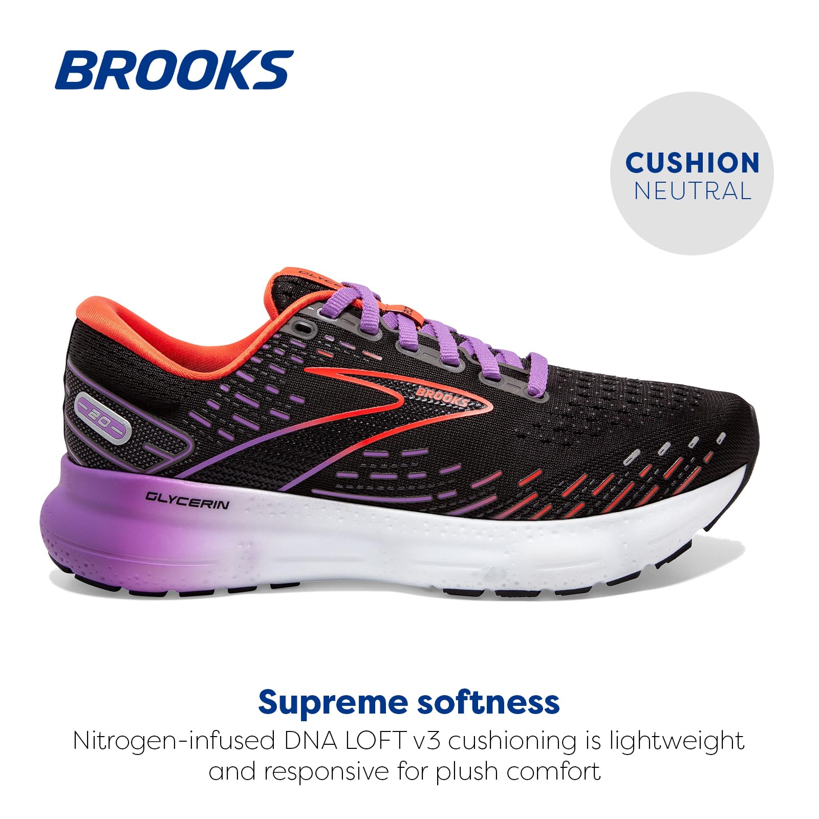 Brooks Glycerin 20 - Women's Black/Bellflower/Fiesta Shoe Deals Outlet