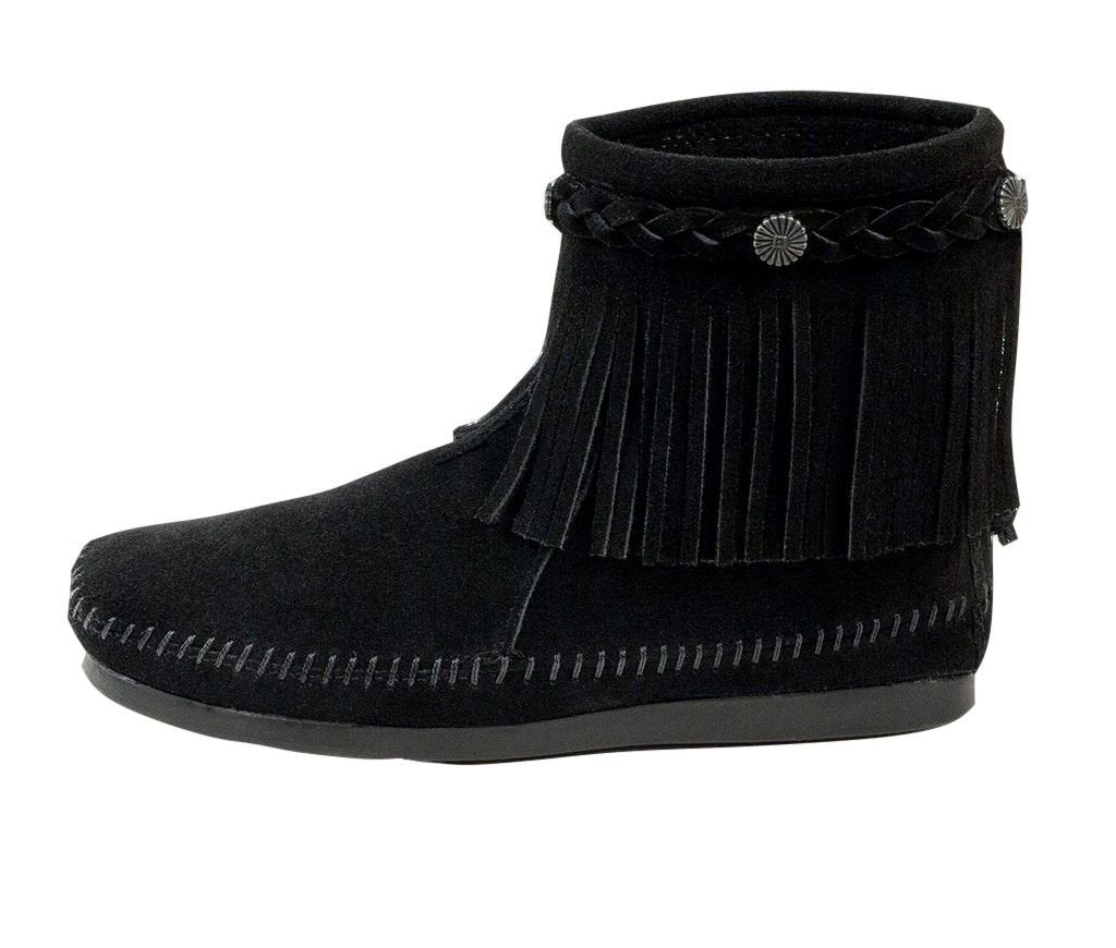 Minnetonka High Top Back Zip Boot - Women's Black Shoe Deals Outlet