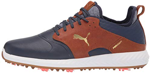 PUMA Ignite PWRADAPT Caged Crafted Golf Shoes - Men's Peacoat - leather Brown - puma Team Gold Shoe Deals Outlet