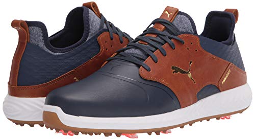 PUMA Ignite PWRADAPT Caged Crafted Golf Shoes - Men's Peacoat - leather Brown - puma Team Gold Shoe Deals Outlet