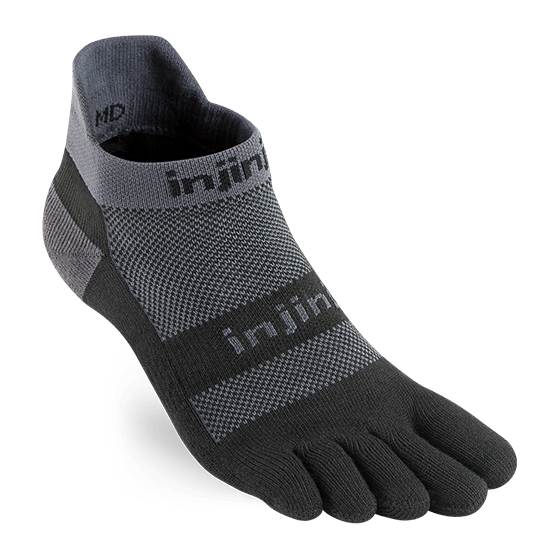 Injinji Run Midweight No‑Show Socks Black / Gray Medium 760172012507 Shoe Deals Outlet