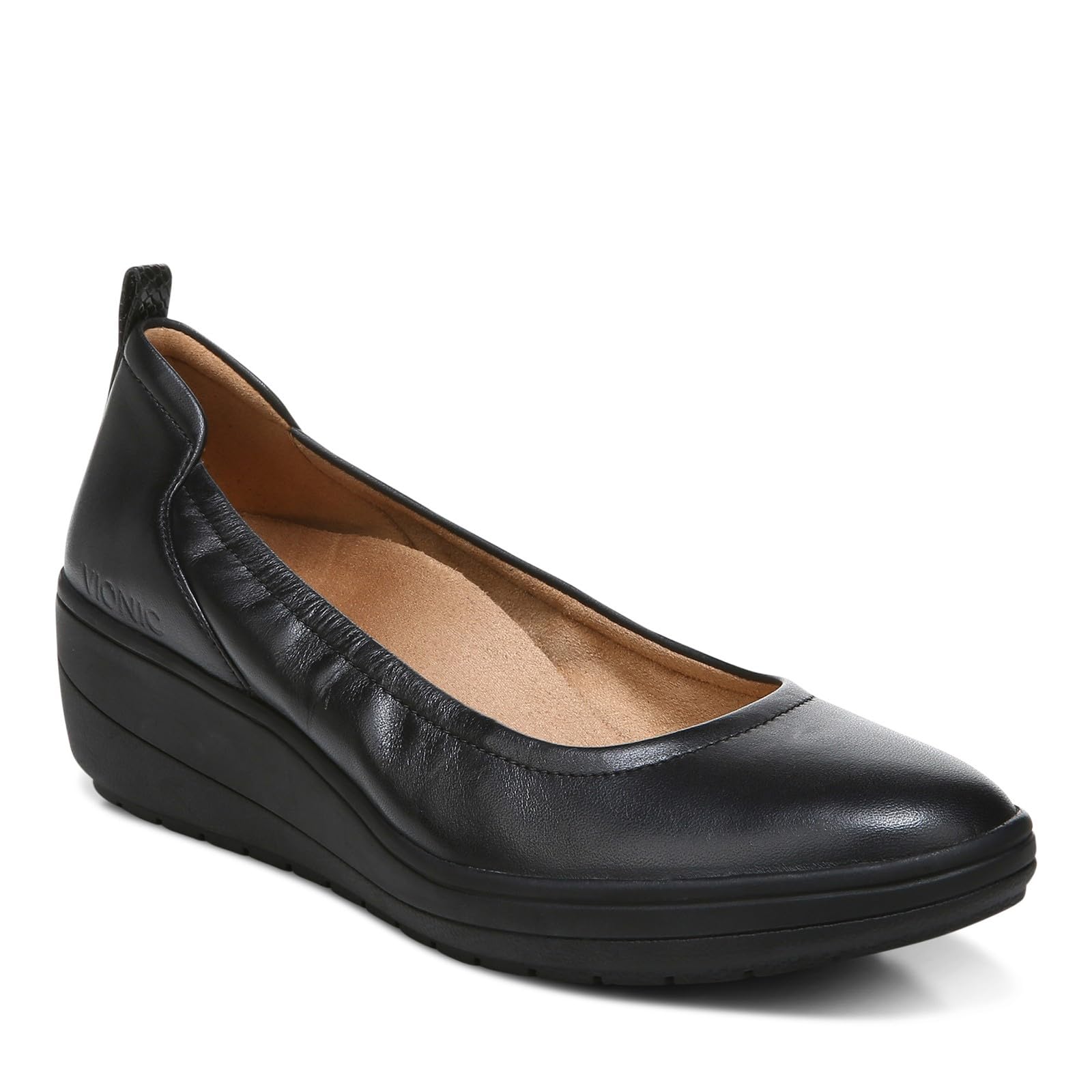 VIONIC Jacey Wedge Pump - Women's Black/Black Leather Shoe Deals Outlet