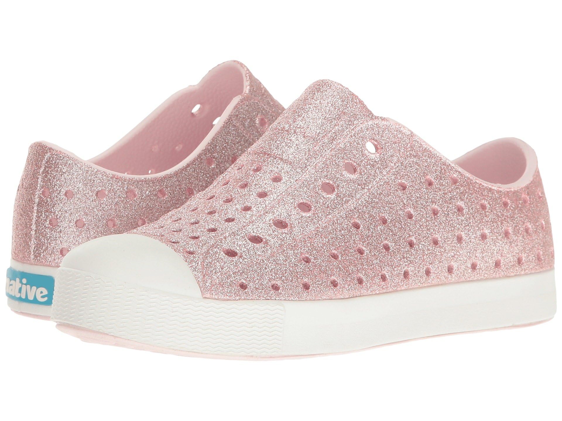Native Shoes Kids Jefferson Bling - Kids Milk Pink Bling/Shell White Shoe Deals Outlet