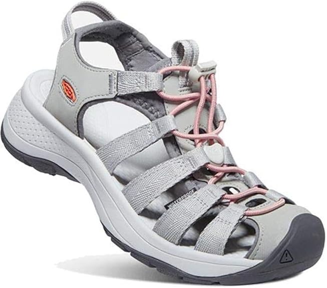 KEEN Astoria West Sandal Grey / Coral 8 M 191190643228 Shoe Deals Outlet