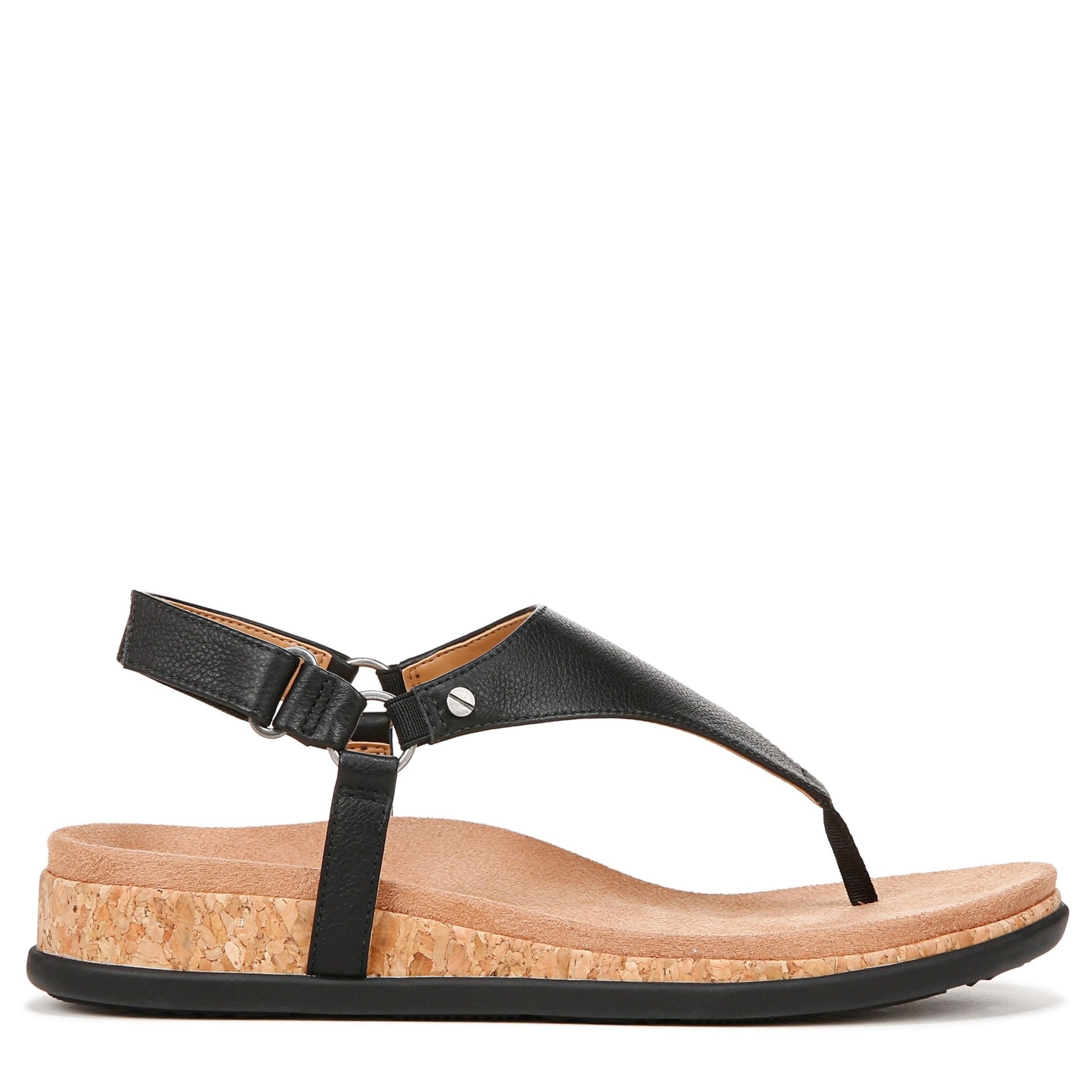 VIONIC Kirra II T - Strap Sandal - Women's Black Leather Shoe Deals Outlet