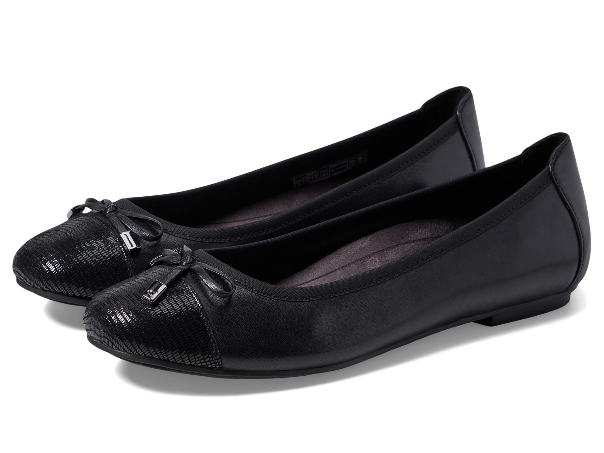 VIONIC Minna Ballet Flat - Women's Black Nappa Leather Shoe Deals Outlet