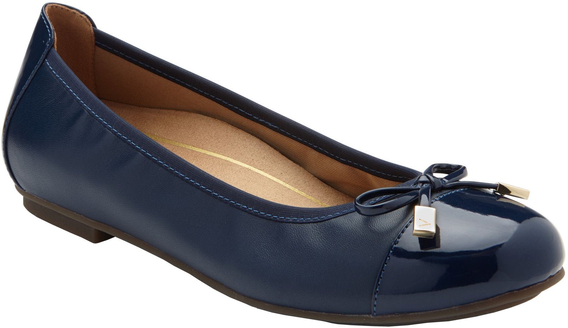 VIONIC Minna Ballet Flat - Women's Navy Nappa Leather Shoe Deals Outlet