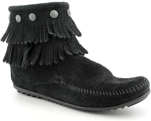 Minnetonka Double - Fringe Side Black 8.5 M 747647888287 Shoe Deals Outlet
