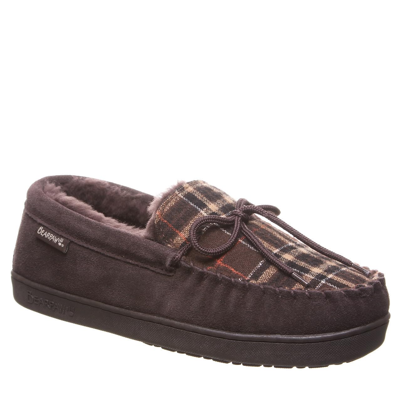 BEARPAW Moc II Slippers - Men's Chocolate Multi Knit Shoe Deals Outlet