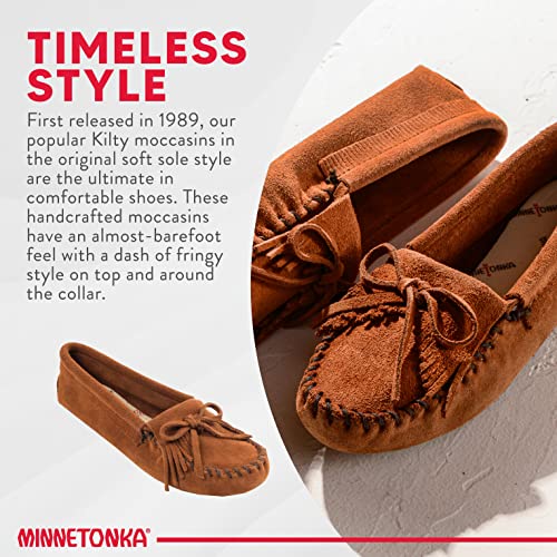 Minnetonka Moccasins Kilty Suede Softsole - Women's Brown Shoe Deals Outlet