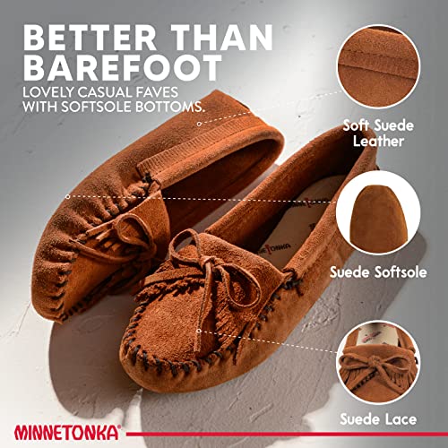 Minnetonka Moccasins Kilty Suede Softsole - Women's Brown Shoe Deals Outlet
